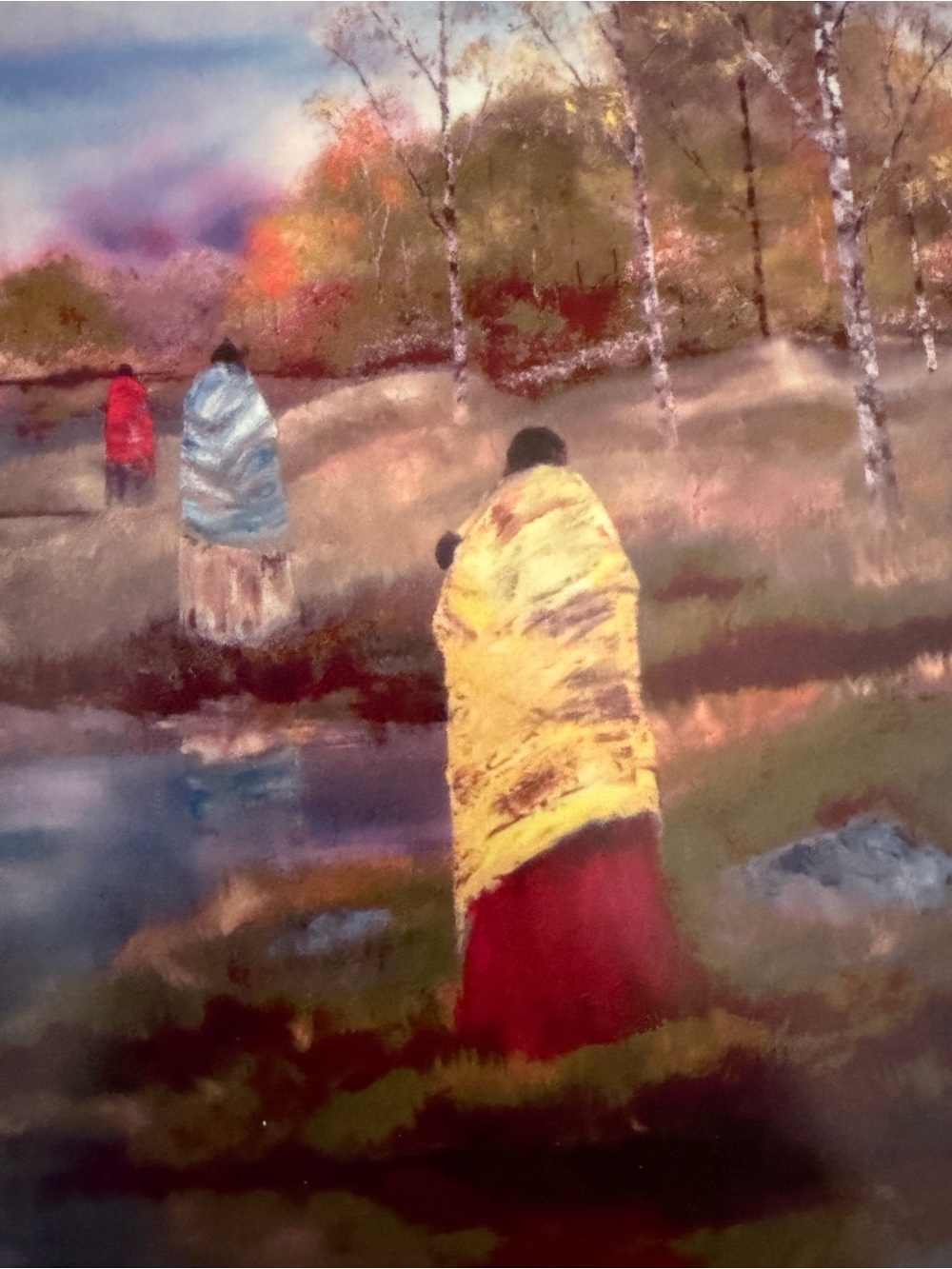 Native American Ceramic Tile Art (8x6) “Autumn Waters” by Jeanne Rorex Bridges